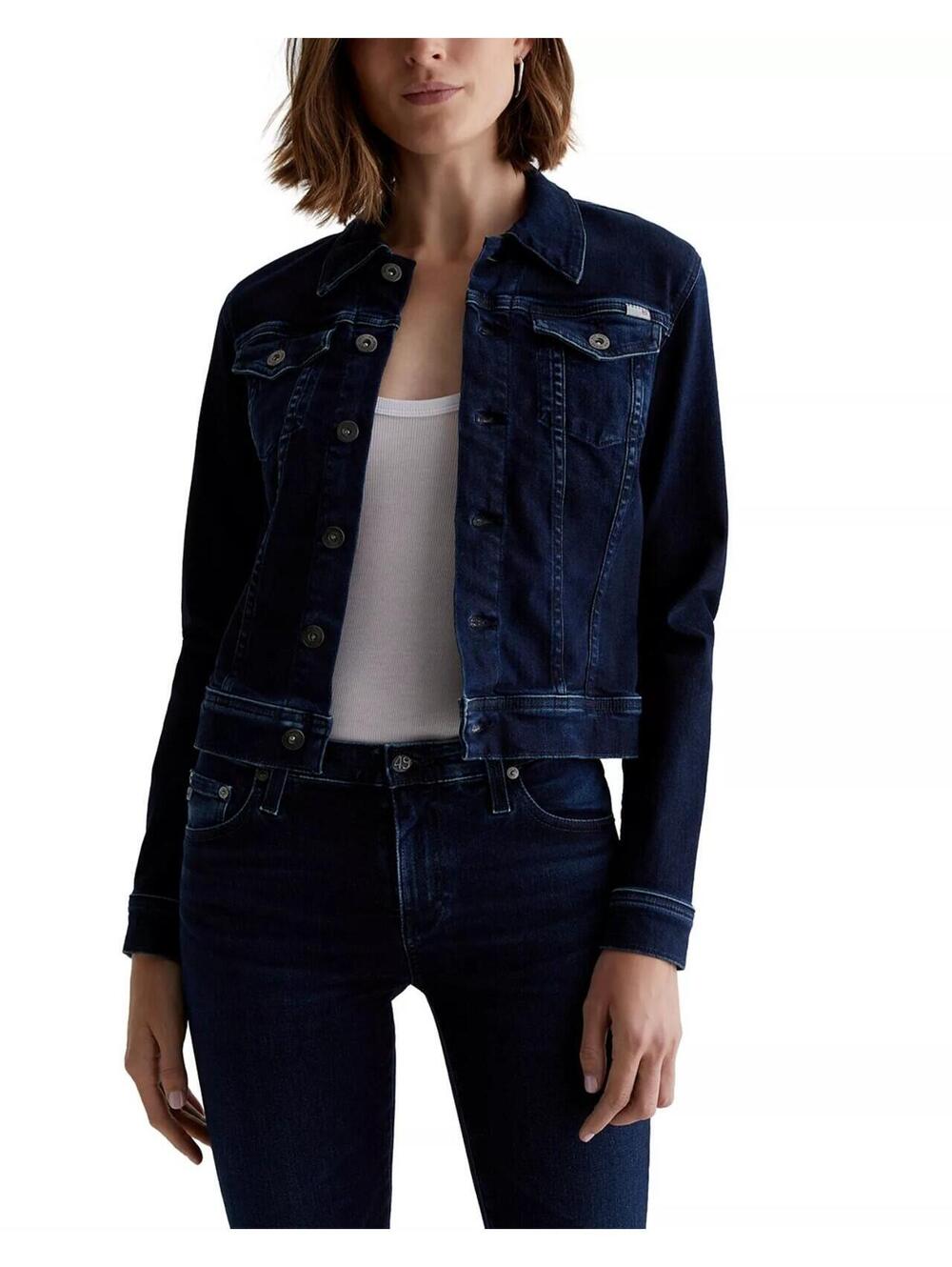 238$ AG Robyn Front Button Denim Trucker Jacket Long sleeves Size XS Dark Blue